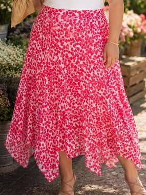 George ME Pink Floral Handkerchief Hem Skirt Plus Size 18W Midi